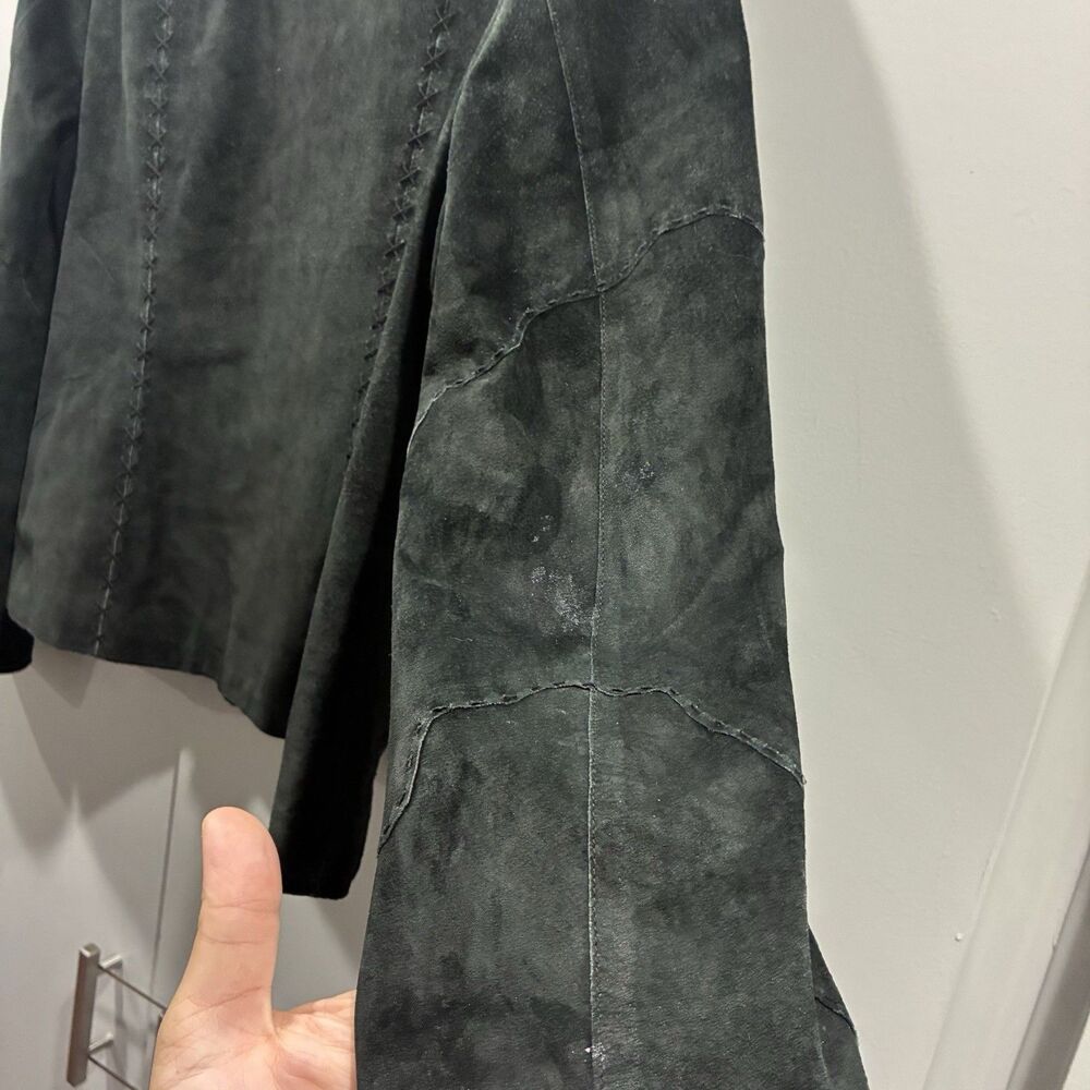 Think Tank 100% Suede Black Artisan Blazer Jacket Raw Edge Western Women’s L - Picture 15 of 16